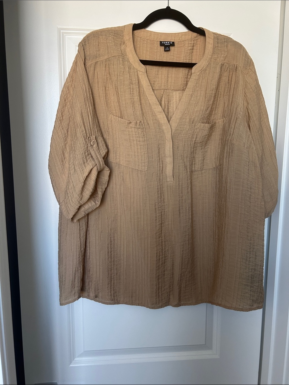 torrid tan textured split-neck tunic